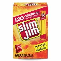 New 😉 Meat And Jerky SLIM JIM Snack-Sized Smoked Meat Sticks Original, 0.28 Oz, 120 Count (220-00065) 🤩